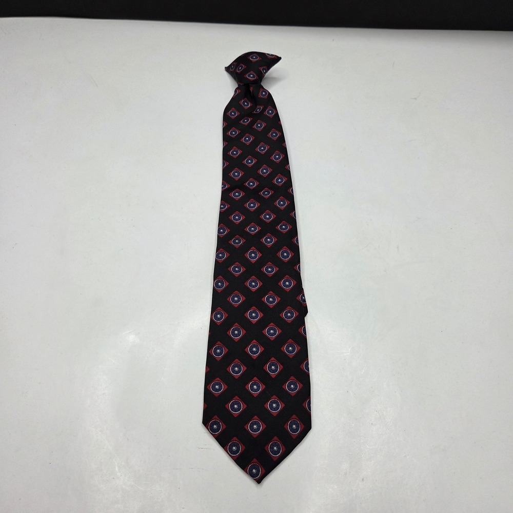 Club Room Clip On Necktie Geometric Medallion Black Red Blue Mens Tie 13.5in